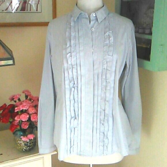 Marina Sport Striped, Ruffled Blouse. - Picture 1 of 12